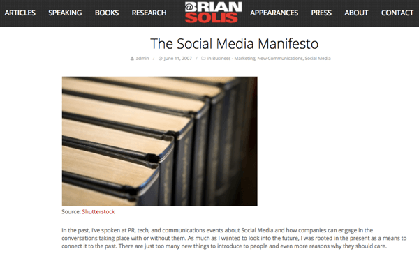 Cuando Brian vio el potencial de las redes sociales, escribió The Social Media Manifesto.