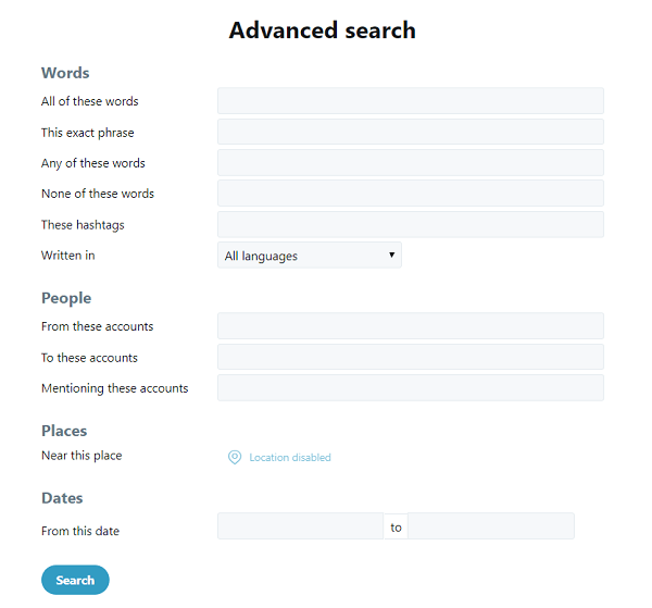 Configure una búsqueda avanzada de Twitter con su código postal.