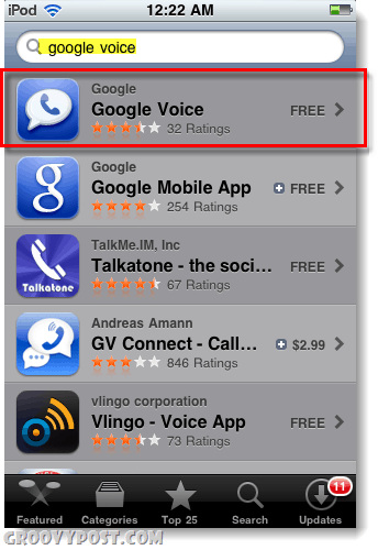 Google Voice en la tienda de aplicaciones para ipod o ipad