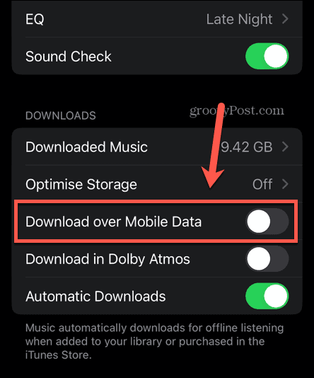 Datos móviles de Apple Music desactivados