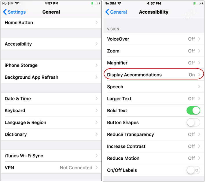 Accesibilidad de la configuración del modo oscuro de iOS
