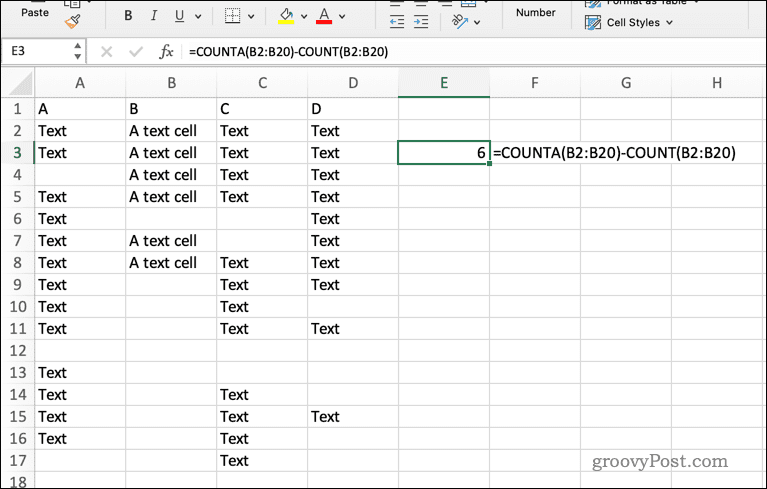 Usando la fórmula COUNTA en Excel