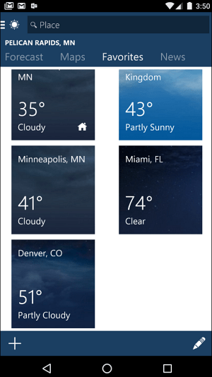 Aplicación Android MSN Weather