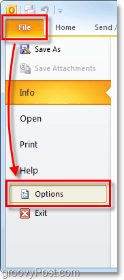 Archivo> Opciones en Outlook 2010