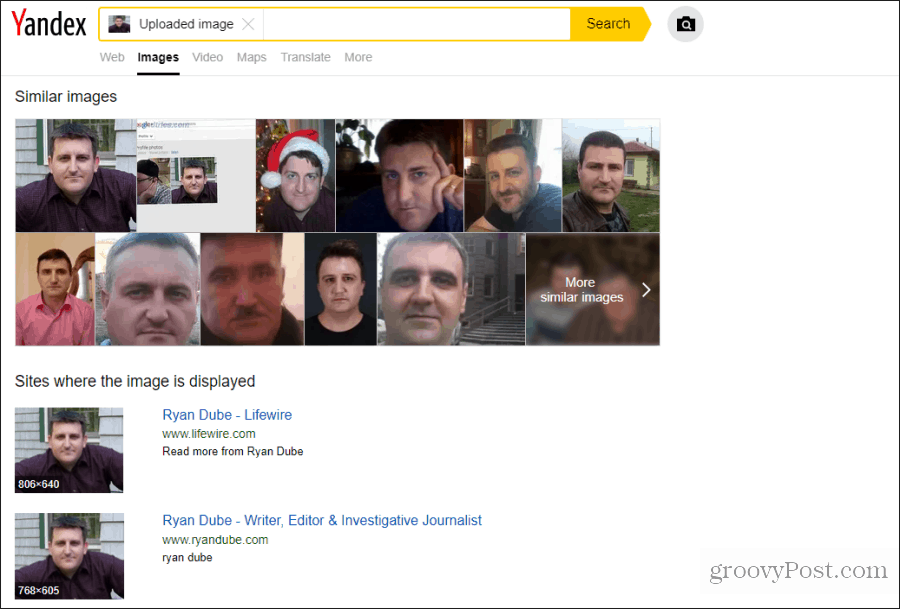 Yandex búsqueda de caras