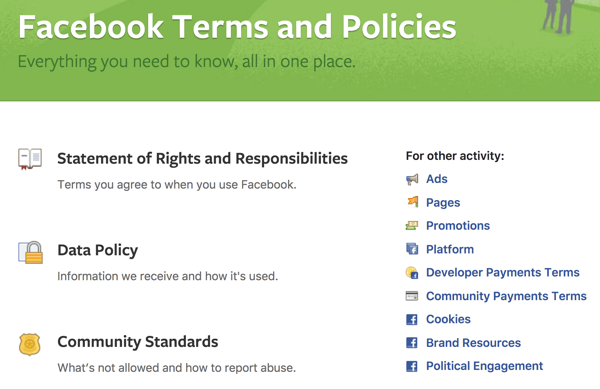 Facebook describe todos los Términos y Políticas que necesita conocer.