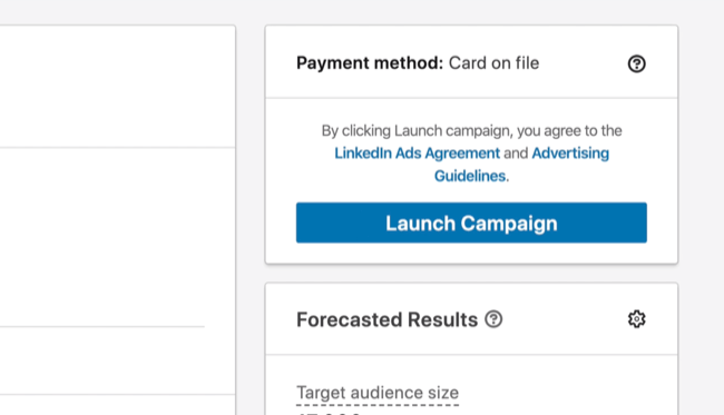 Opción de lanzamiento de campaña en LinkedIn Campaign Manager
