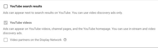 Cómo configurar una campaña de anuncios de YouTube, paso 11, configurar las opciones de visualización de la red