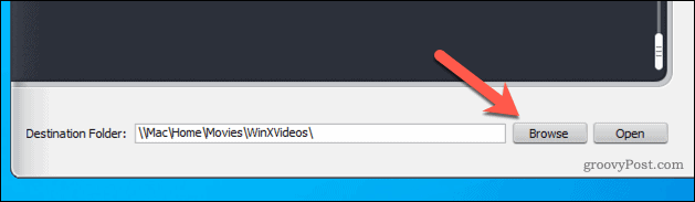 Configuración del destino de salida del archivo en WinX