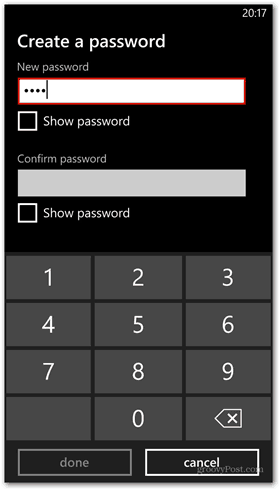 Windows Phone 8 personaliza el conjunto de contraseña de la pantalla de bloqueo