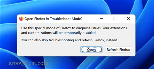 Firefox abre el modo de solución de problemas