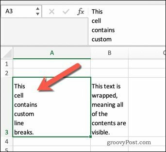 Envolver texto en Excel usando saltos de línea.