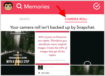 Snapchat compartir foto del carrete de la cámara