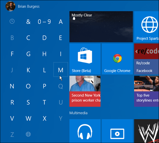 aplicaciones por primera letra Windows 10 Inicio