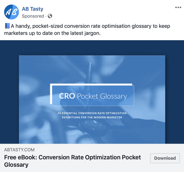 Técnicas publicitarias de Facebook que ofrecen resultados, por ejemplo, AB Tasty ofrece contenido gratuito