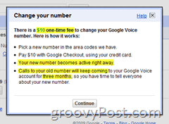 Detalles de cambio de número de Google Voice