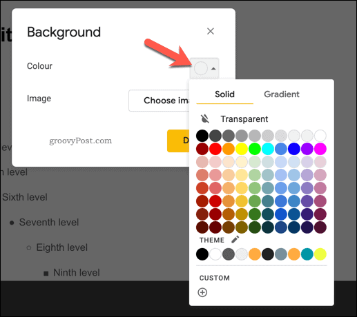 Agregar un color de fondo a una diapositiva maestra en Presentaciones de Google