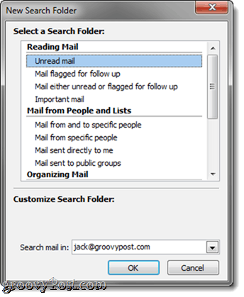 Carpetas de búsqueda de Outlook 2010