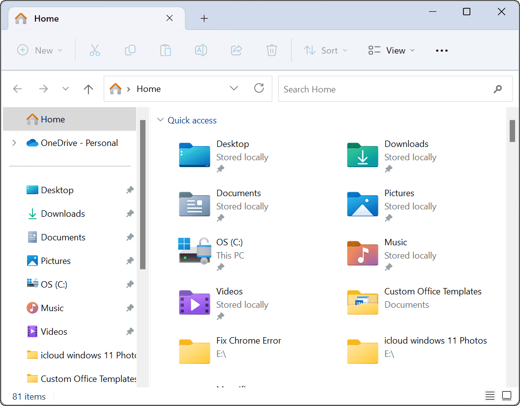 Explorador de archivos abierto en OneDrive 