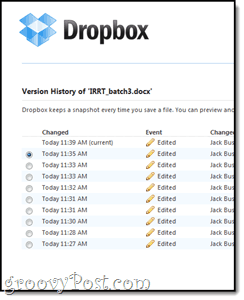 versiones y copias de seguridad de Dropbox