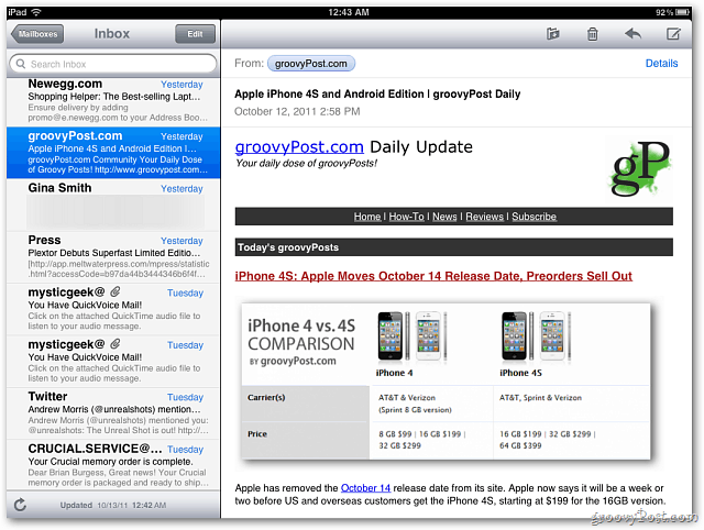 Bandeja de entrada de iOS 5