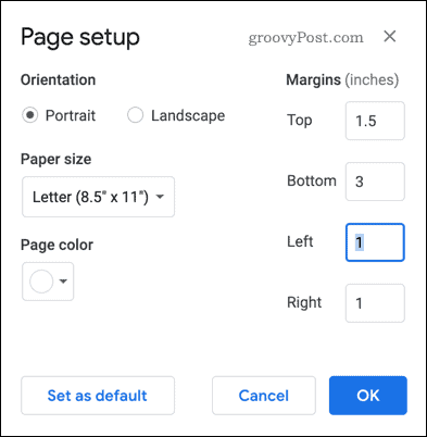 Configuración de página en Google Docs
