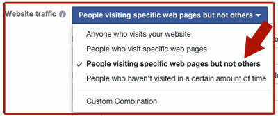 Opciones de segmentación del tráfico del sitio web de anuncios de Facebook