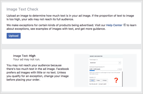 herramienta de verificación de texto de imagen de facebook