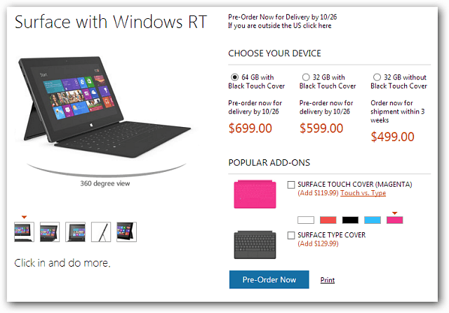 Microsoft anuncia el precio de la tableta Surface RT, disponible para pre-pedido