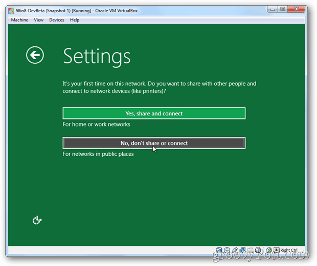 VirtualBox Windows 8 instalar configuración compartir o no compartir configuración?