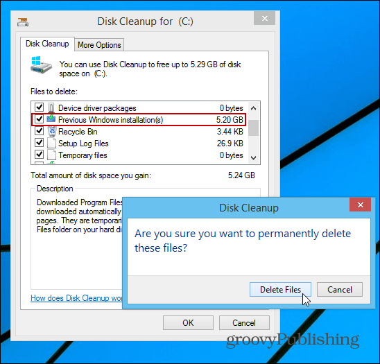 Recuperar conciertos de espacio en el disco duro después de una actualización de Windows