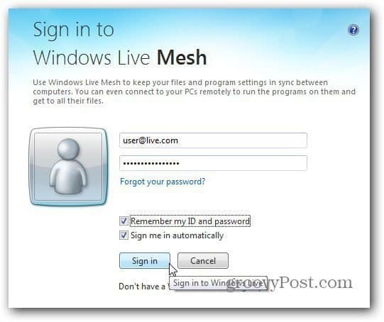 iniciar sesión en Windows Live
