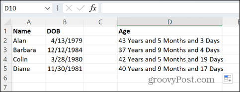 excel edades en años meses y dias