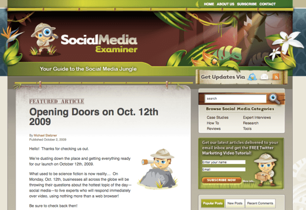SocialMediaExaminer.com en octubre de 2012.