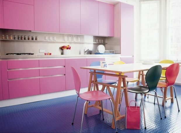 decoración de cocina azul rosa