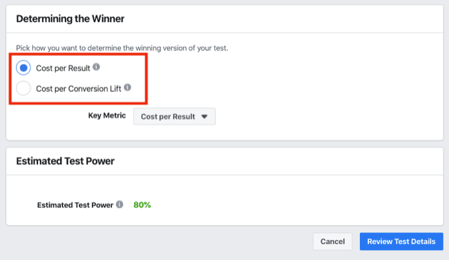 Determinación de la sección Ganador de la prueba A / B para experimentos de Facebook