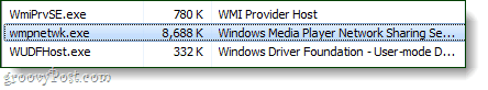 servicio de Windows Media Player Network Share en el administrador de tareas