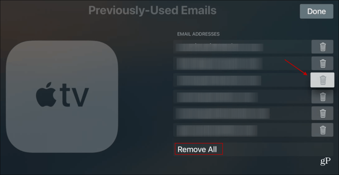 Eliminar correos electrónicos utilizados anteriormente Apple TV