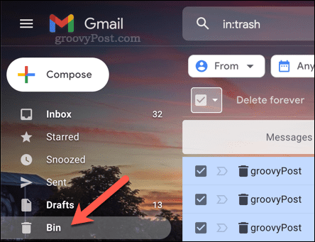 Abrir la carpeta Papelera (Bin) en Gmail