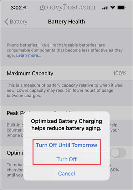 Desactiva las opciones de carga optimizada de la batería en iPhone