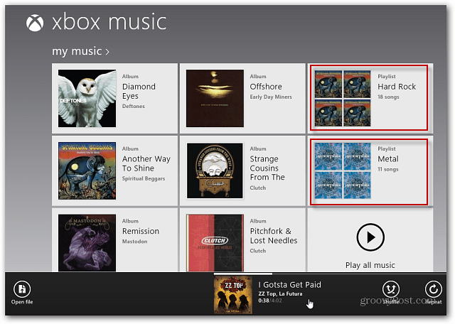 Lista de reproducción mostrada en Xbox Music