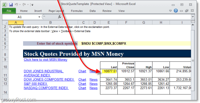 usar datos web en excel 2010 para rastrear precios de acciones