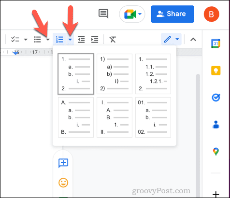 Personalización de una lista en Google Docs