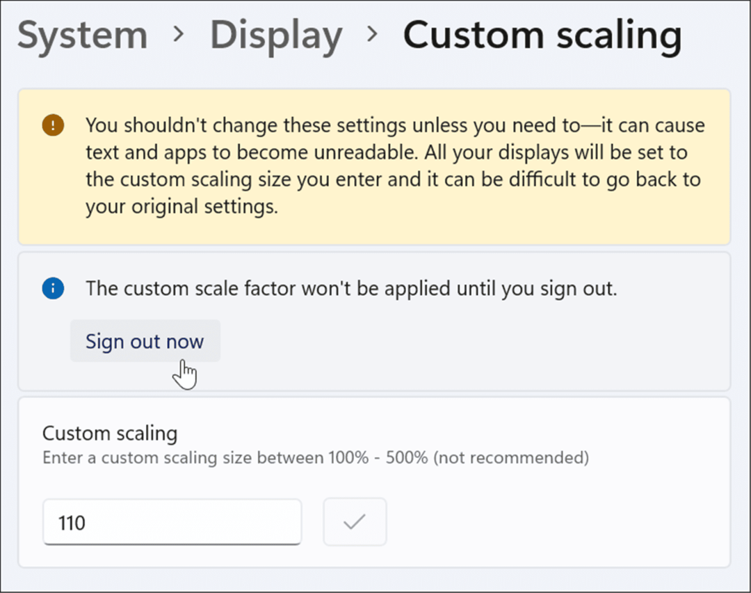 cerrar sesión ajustar la configuración de escala de visualización en Windows 11