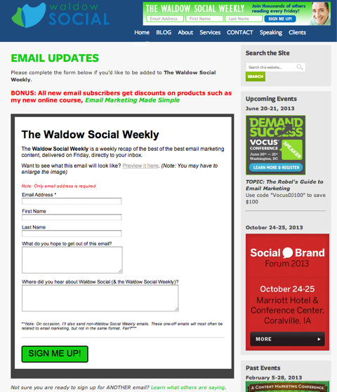 actualizaciones por correo electrónico de Waldow Social