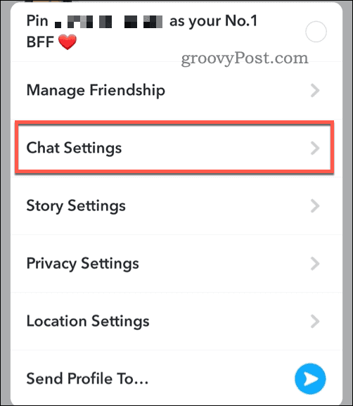 Abra la configuración de chat de Snapchat