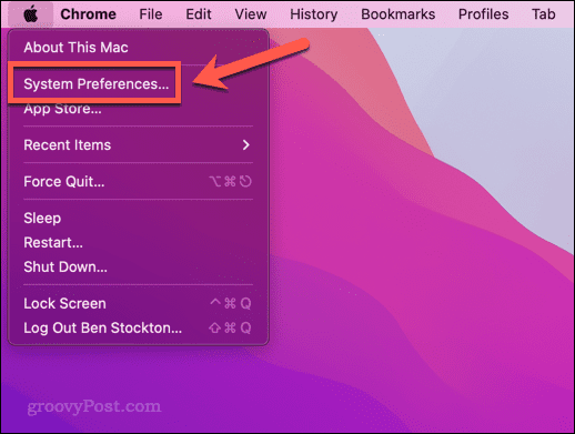Abra el menú de Preferencias del sistema en Mac