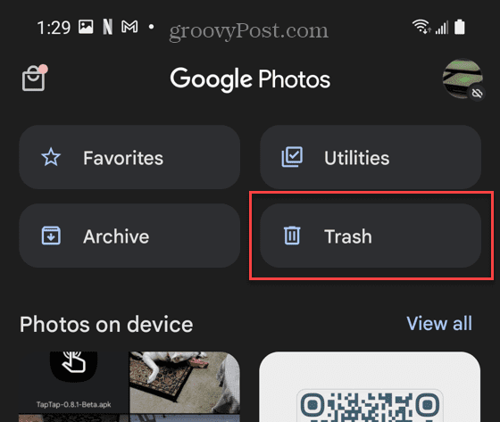 Botón de la papelera Google Fotos