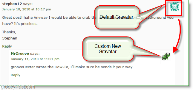 Captura de pantalla de Gravatar: generada vs. personalizado