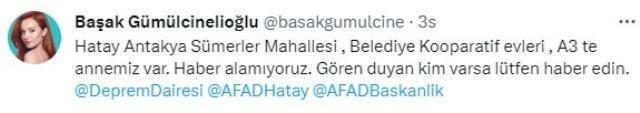 ¡Un grito de ayuda de Başak Gümülcinelioğlu! Su madre quedó varada en el terremoto...